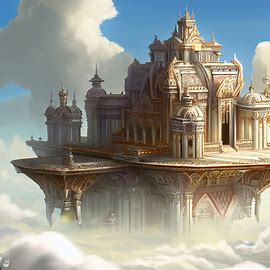 Illustrate a grand and opulent palace floating in the clouds with intricate details and stunning architecture.. Image 4 of 4