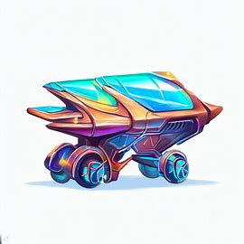 Illustrate an imaginative and futuristic cart that resembles a spaceship.. Image 3 of 4