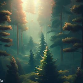 Create a beautiful scene featuring pine trees growing in a lush forest.. Image 4 of 4