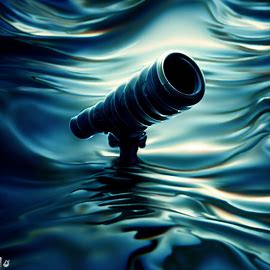 Create an underwater vision of a periscope peering through the rippling waves.. Image 4 of 4