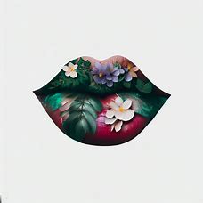 Imagine a pair of lips made out of a combination of flowers and leaves.