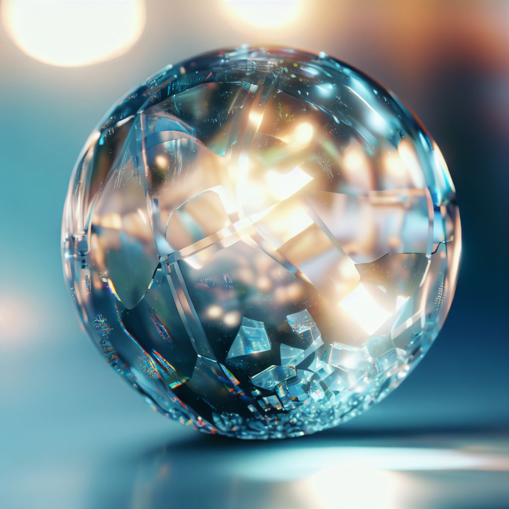 Draw a globe made entirely of crystal-like material, shining and reflecting the surroundings.。第 2 个图像，共 4 个图像