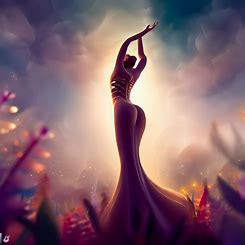 Generate an imaginative and fantastical scene that celebrates the beauty of a person with scoliosis, depicting their unique curves as a symbol of strength and grace.