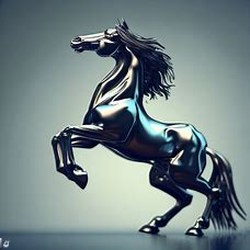 Create a majestic horse crafted from shiny metal, rearing up on its hind legs.