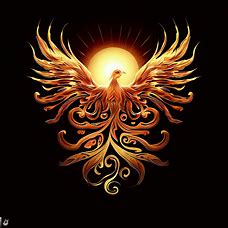 Create a mesmerizing design of a phoenix, incorporating elements of the sun and flames.
