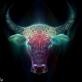 A buffalo with an intricate pattern made of light, like an aurora borealis.. Image 1 of 4