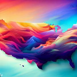 Create an image of all 50 U.S states visualized as unique, vibrant and artistic landscapes. Image 3 of 4