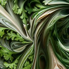 Create a beautiful and intricate abstract art piece using cilantro as the primary subject matter.