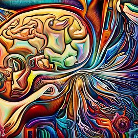 Create an intricate and detailed illustration of a cerebral cortex with its different sections and functions highlighted in vivid colors.. Image 1 of 4