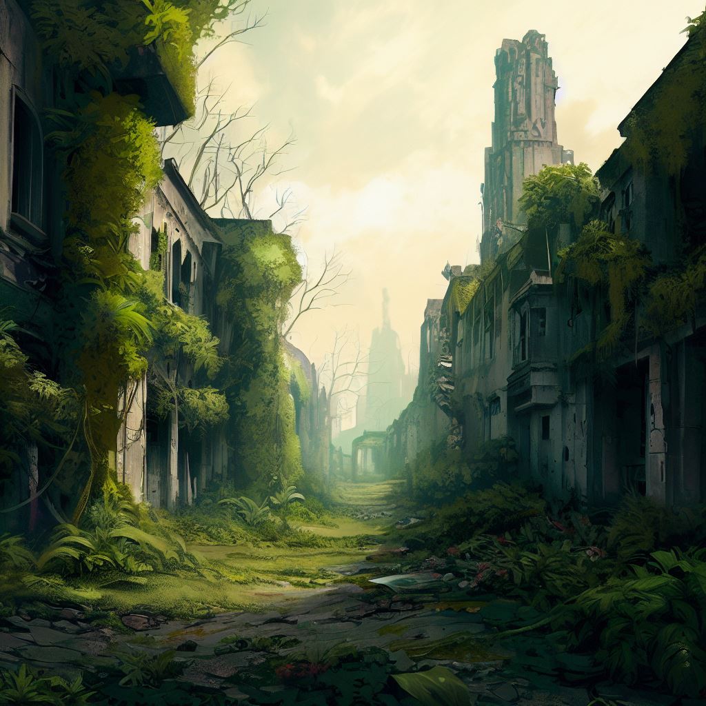 Picture an abandoned city, with overgrown plants reclaiming the streets and buildings crumbling into ruins.