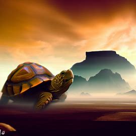 Make a surreal landscape featuring a tortoise as the centerpiece. Image 2 of 4