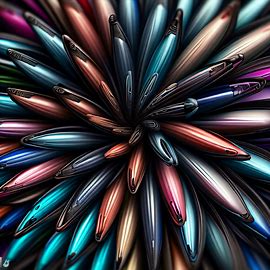 Create an image of a bunch of pens arranged in a beautiful, decorative pattern.. Image 1 of 4