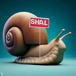 Create an image of a giant snail with a sign that reads 'Sale' on its back.