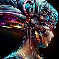 Create an image of a futuristic hairstyle that incorporates intricate designs and vibrant colors.