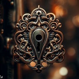 A beautiful, intricately designed lock with a unique decorative keyhole. Image 3 of 4