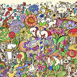 Doodle a whimsical and wonderful garden filled with colorful flowers and playful animals for a peaceful vacation.. Image 3 of 4