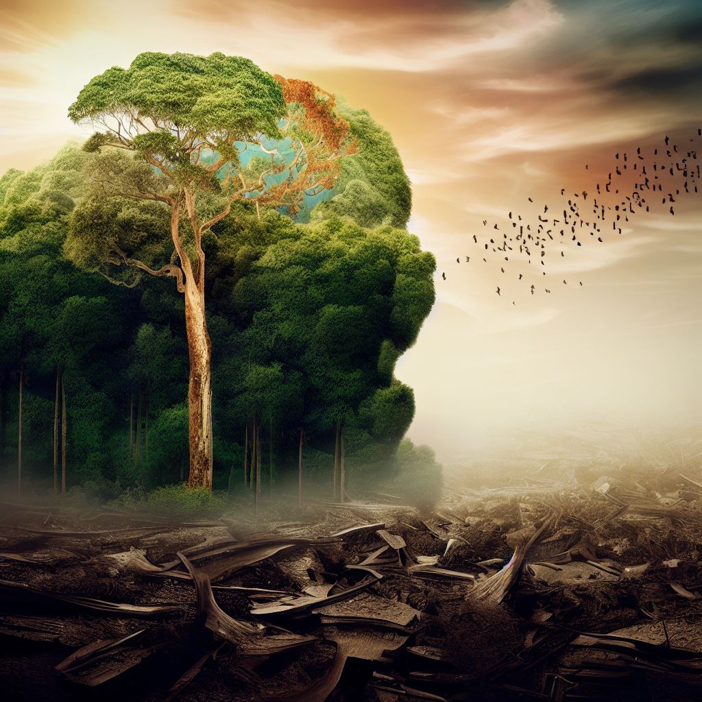 Create a beautiful and thought-provoking image of a world bereft of its greenery and wildlife, reflecting the unforgiving consequences of deforestation.