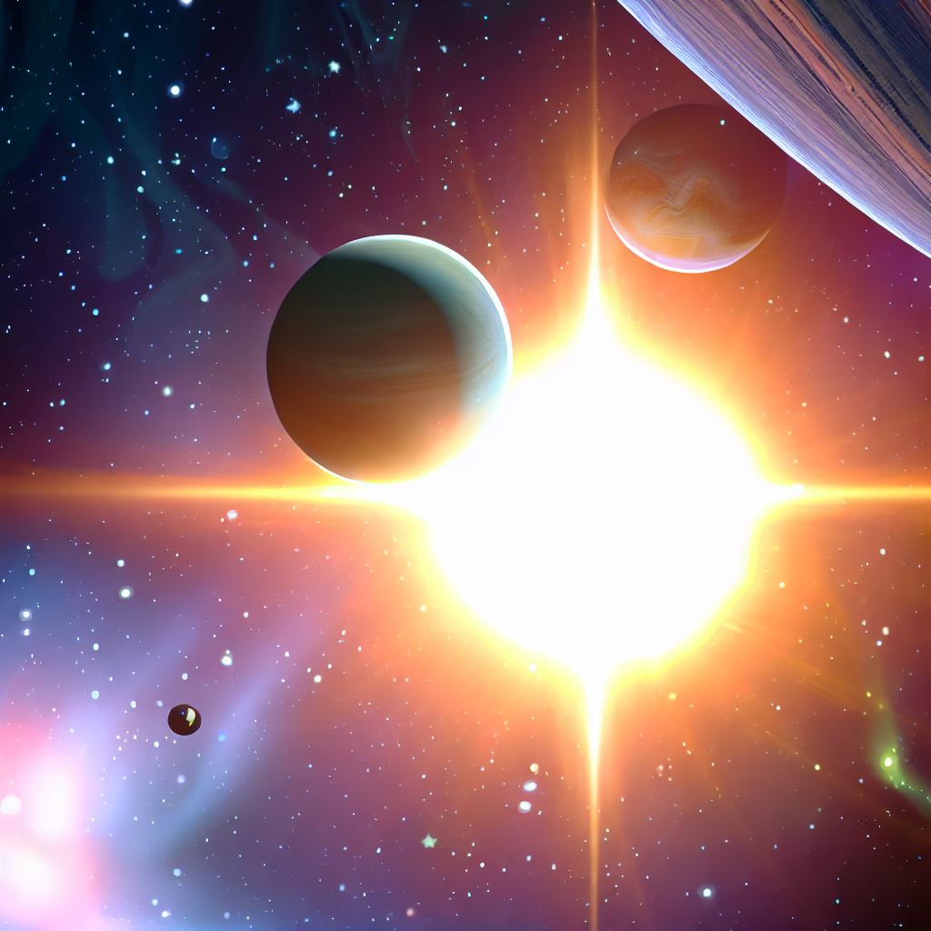 Imagine a mesmerizing scene of the sun, planets and stars aligning in a cosmic dance, highlighting the beauty and wonder of the solar system.