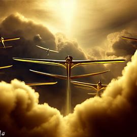 Destiny awaits as a group of golden air sports planes race through the clouds, who will come out on top?. Image 1 of 4