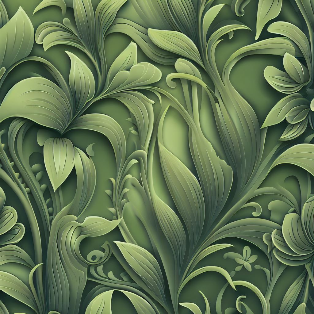 Design a beautiful green wallpaper that features intricate botannical patterns.