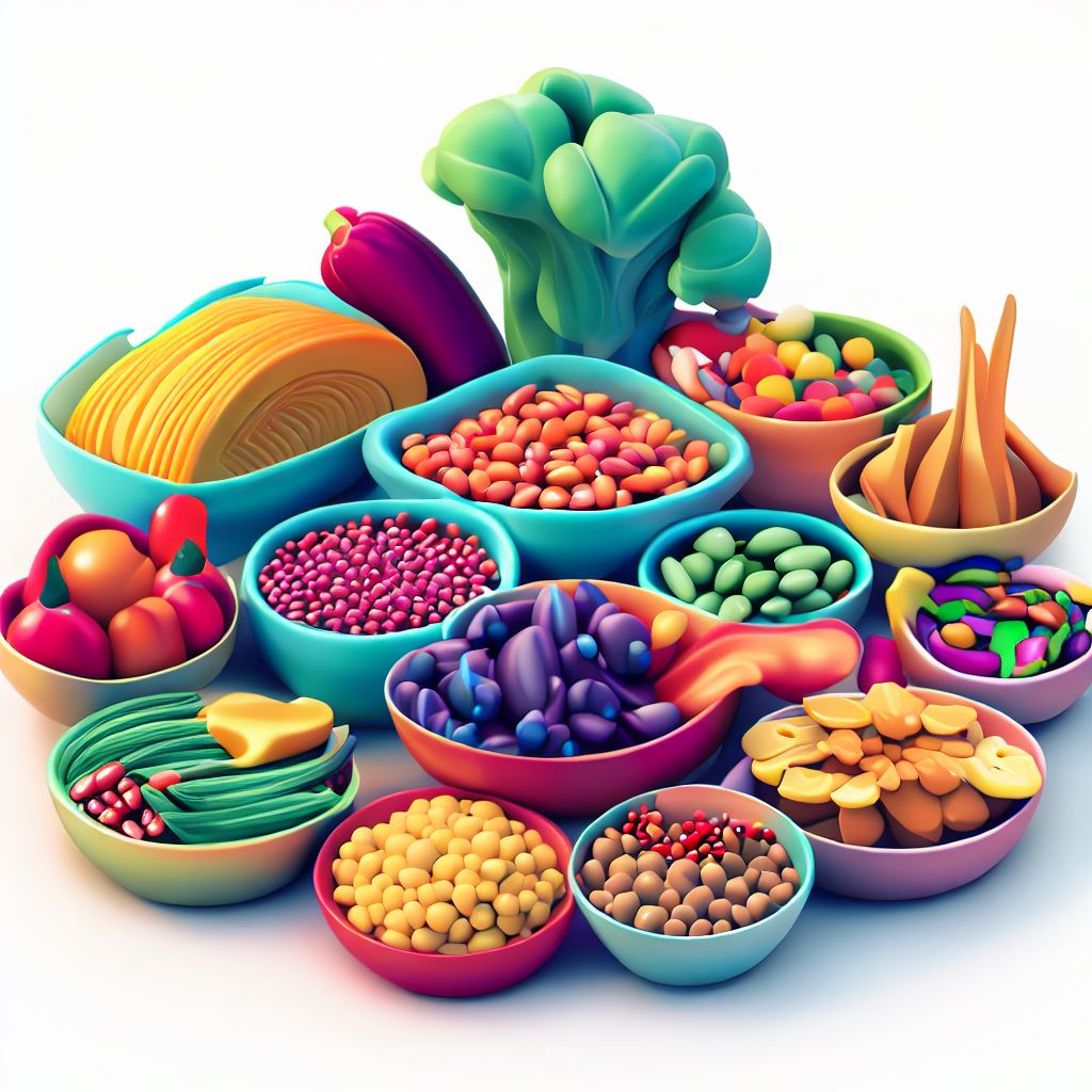 Render a vegan menu with colorful and nutritious dishes.