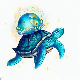 Draw a magical turtle carrying a world on its back surrounded by stars. Image 2 of 4