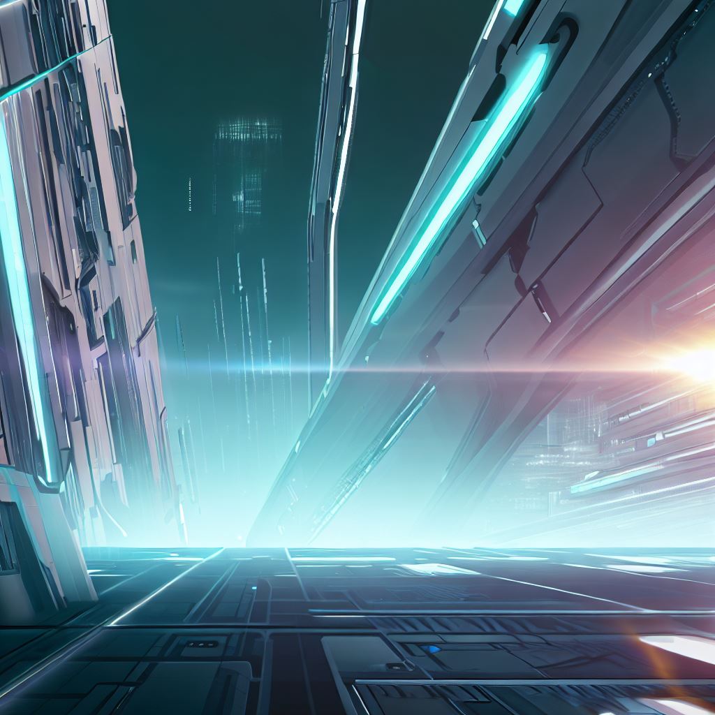 Create a stunning futuristic landscape featuring advanced technology and sleek, futuristic buildings.