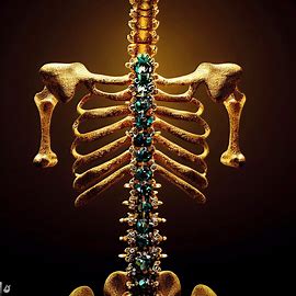 Create a stunning image of a human spine made of gold and jewels.. Image 4 of 4