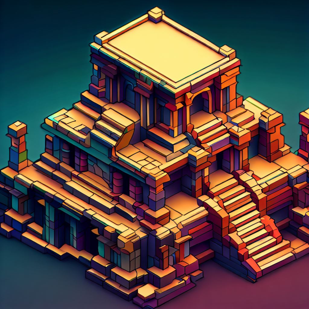 Construct an artistic and detailed representation of an ancient Aztec temple.。第 3 个图像，共 4 个图像