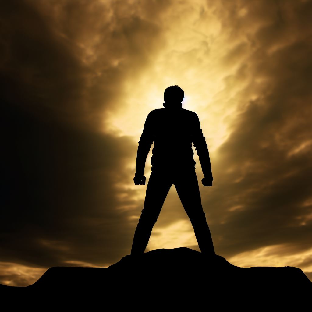 Show a silhouette of a person facing their biggest challenge with determination.