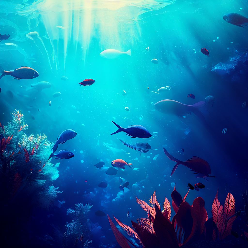 Picture a beautiful blue-hued underwater world, with schools of exotic fish and colorful plants.