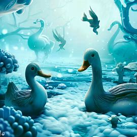 An underwater wonder-world where ducks and sea creatures coexist in a winter wonderland underwater.. Image 3 of 4