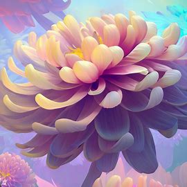 In a whimsical underwater world, design a majestic chrysanthemum with floating petals in various shades of pink, yellow, and purple.. Image 4 of 4