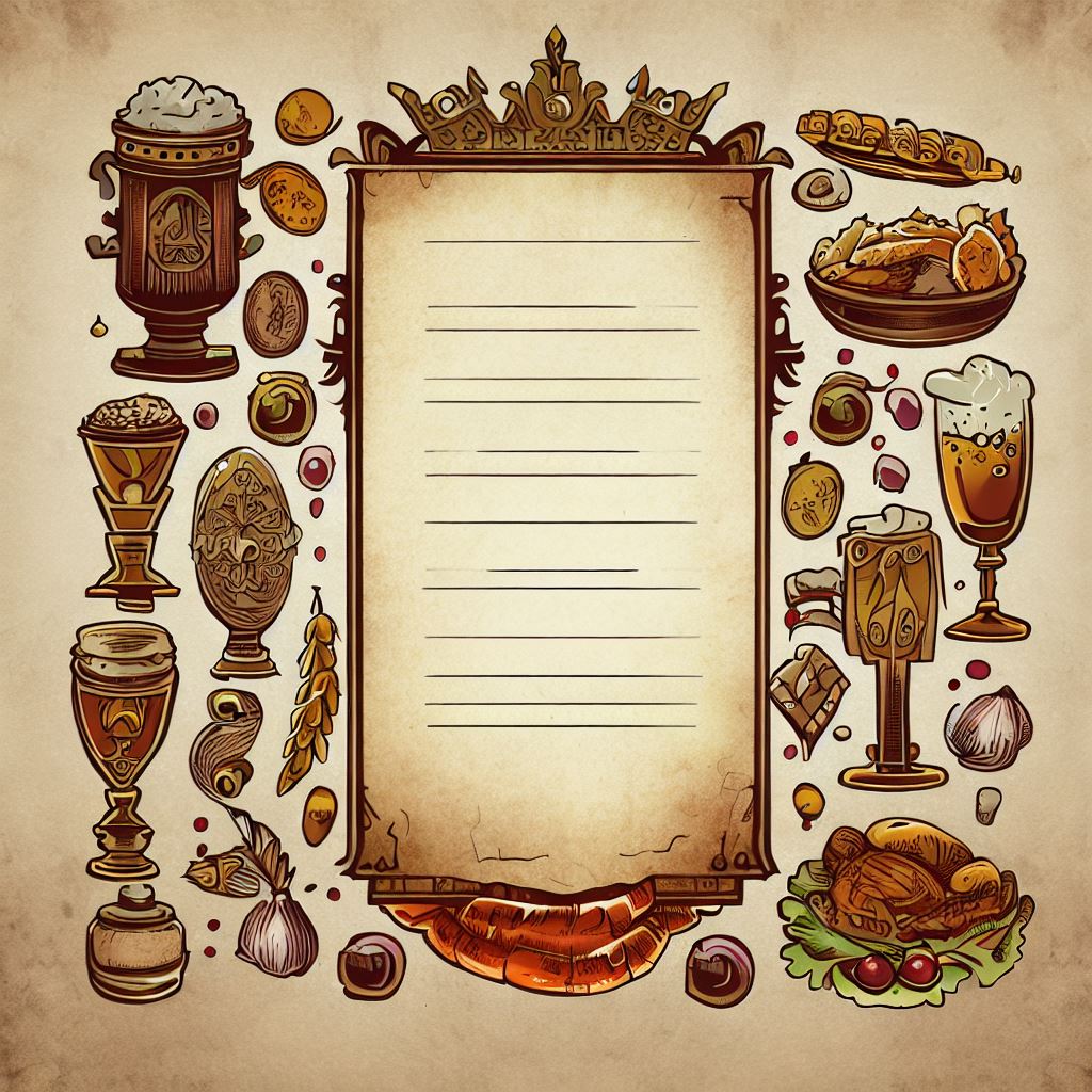 Design a medieval menu with items fit for a King and Queen.