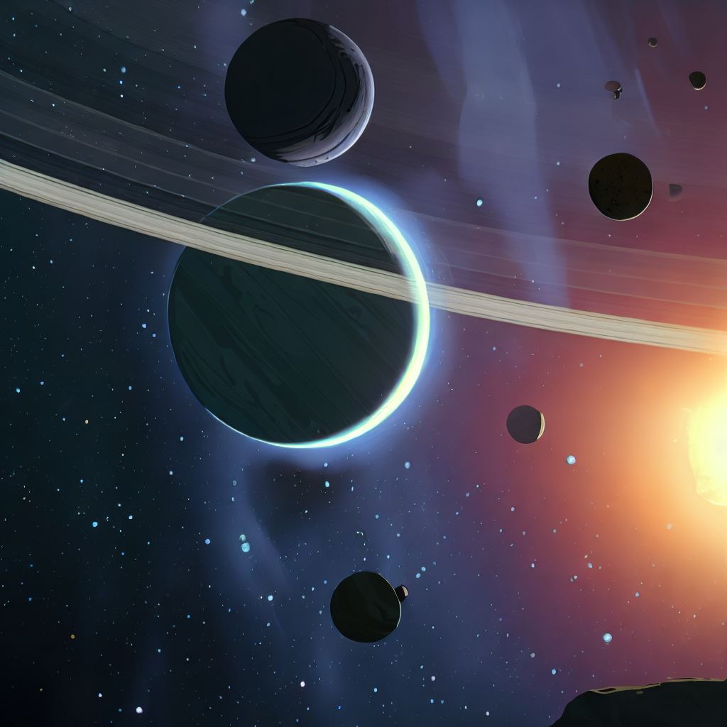 Create a digital artwork of the solar system that showcases each planet, moon and asteroid belt in a unique and stunning way.