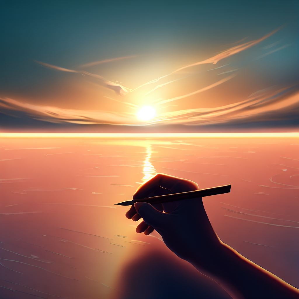 Draw the perfect sunset over a vast and serene sea。第 3 个图像，共 4 个图像