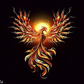 Create a mesmerizing design of a phoenix, incorporating elements of the sun and flames.. Image 3 of 4