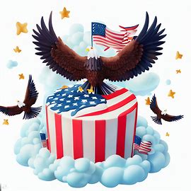 Make a patriotic-themed cake with the flag of your country emblazoned on it, surrounded by soaring eagles, stars, and clouds.. Image 2 of 4