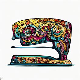Draw a whimsical and creative stapler with intricate decorations and vibrant colors.