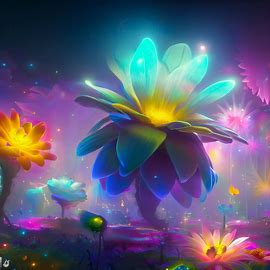 Imagine a world where flowers have evolved to be massive, glowing, and colorful creatures.. Image 1 of 4