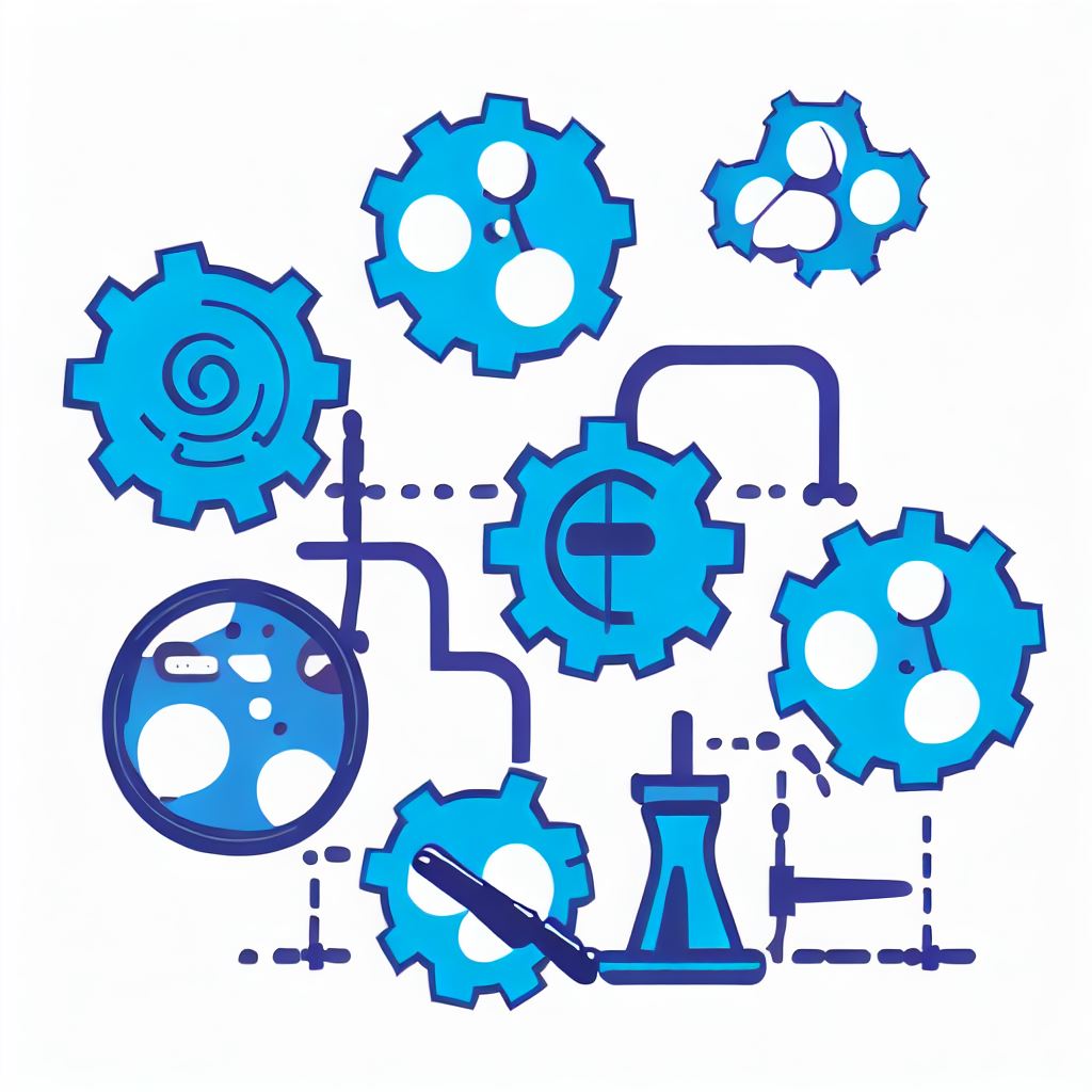 Depict the scientific method as a series of interconnected gears that come together to form an investigation.
