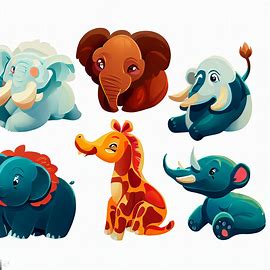 Create an illustration of a collection of exciting and wonderful zoo animals. Image 4 of 4