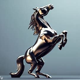 Create a majestic horse crafted from shiny metal, rearing up on its hind legs.. Image 2 of 4
