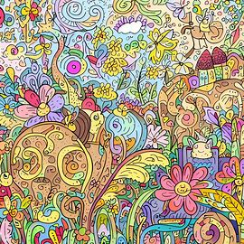 Doodle a whimsical and wonderful garden filled with colorful flowers and playful animals for a peaceful vacation.. Image 2 of 4