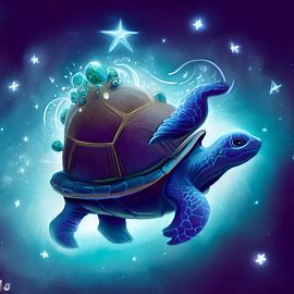 Draw a magical turtle carrying a world on its back surrounded by stars. Image 4 of 4