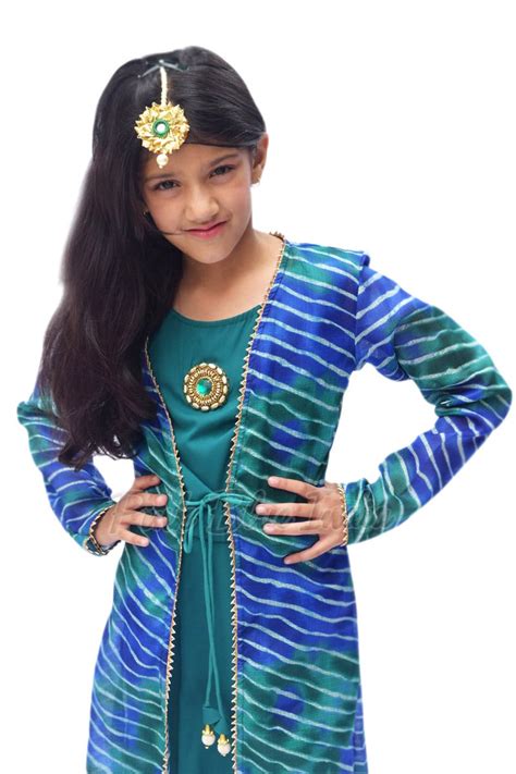 Long Chanderi Jacket with Crop Top & Palazzo for Baby Girl
