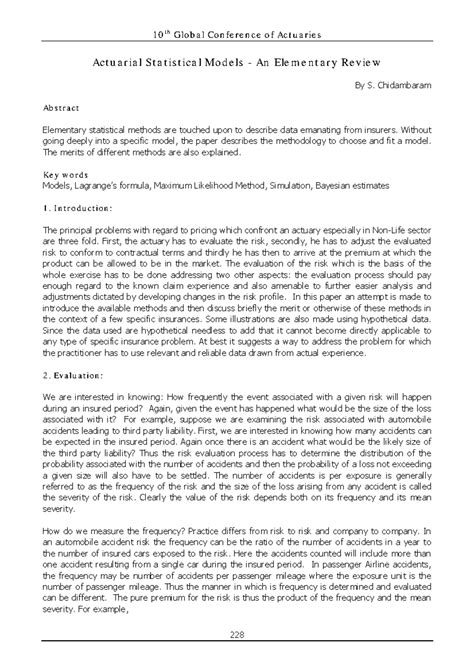 10th Global Conference of Actuaries: A Review of Actuarial Statistical ...