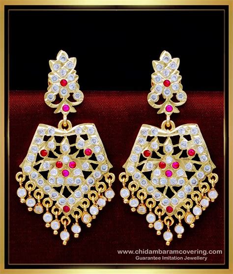 Buy South Indian Wedding Jewellery Impon Big Size Stone Earrings