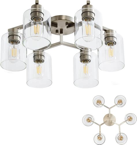 DIDUIO 6 Light Semi Flush Mount Ceiling Light, Modern Brushed Nickel ...