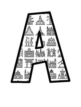 Asian Countries Landmarks Bulletin Board Letters, Asian Countries ...